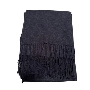 West Elm Navy Blue Heathered Fringed Throw Blanket 44x56 100% Acrylic GUC